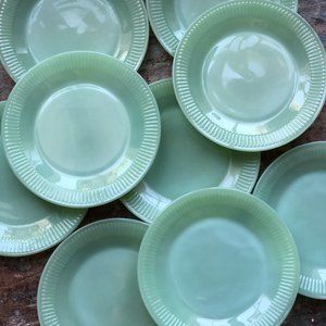 Vintage Fire King Jadeite Oven Ware Ribbed Edge Jane Ray 7 ¾" Salad Plates